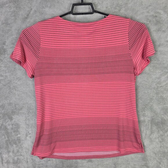 Womens Liz Claiborn Pink & Black Polka Dot Top Open Button Sleeve Polyester M - Picture 5 of 8